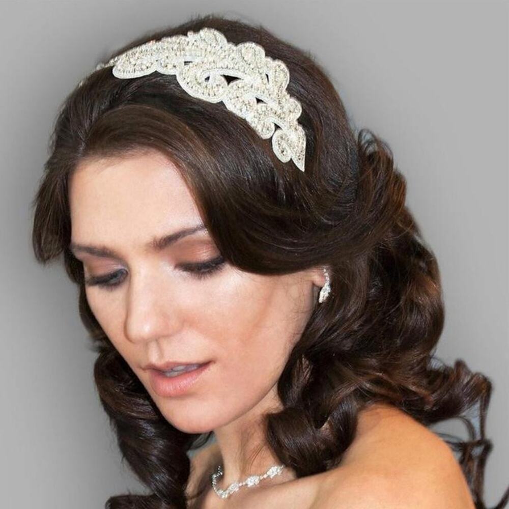 Giavan HB41 Art Nouveau Bridal Headband Headpiece Ivory Silver Beaded